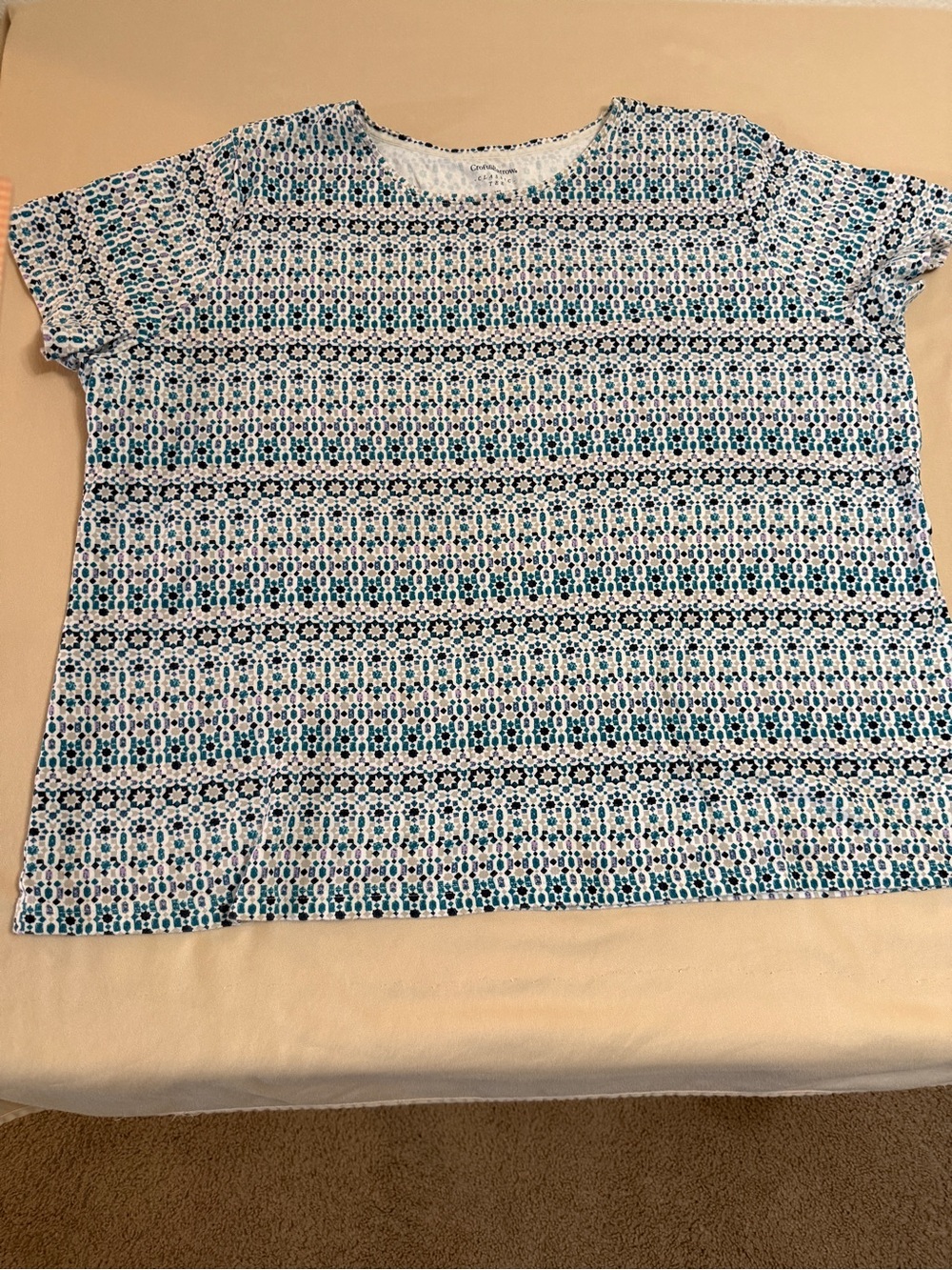 Soft 100% Cotton Geometric Print Tee Top Blue White Plus Size 2X